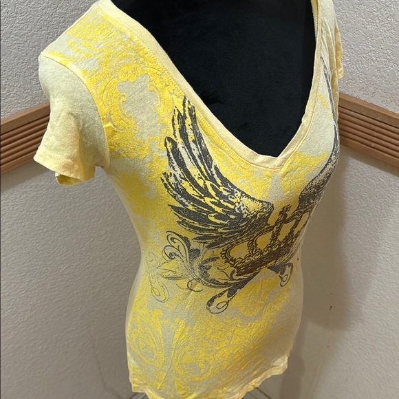 Vintage Yellow Lei Graphic V-Neck Women Top Size 11/13 - Picture 5 of 8